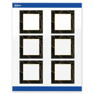 Avery Square Labels, Black with Gold Pattern, 3" x 3"