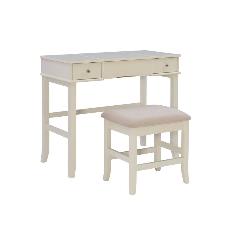 Jackson Traditional Wood Flip-up Mirror 2 Drawer Vanity and Upholstered Stool Cream - Linon, 4 of 22