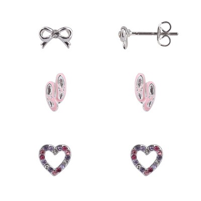 FAO Schwarz Silver Tone Ballet Slipper Trio Earring Set