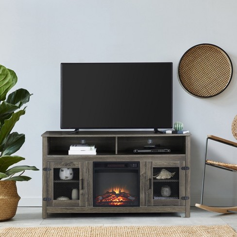 Modern Farmhouse TV Stand For Television Up To 65”Entertainment Center With Electric Fireplace Storage Cabinet Adjustable Shelves, Gray - image 1 of 4