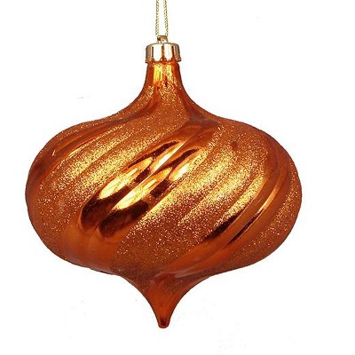 Northlight 4ct Shiny Glitter Swirl Shatterproof Onion Drop Christmas Ornament Set 5.75" - Orange