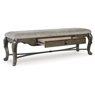 Maylee 63" Gray Upholstered Dining Bench with Drawer