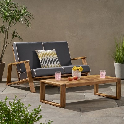 NicBex Outdoor Dining Table Set Wooden Coffee Table & Loveseat with Cushion,Patio Furniture Set for Garden, Backyard, Porch