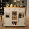 Coolmee Rolling Kitchen Island with Drop Leaf, Island Cart with Storage, Microwave Cart on Wheels, Table Bar Cart for Kitchen with Towel Rack - 4 of 4