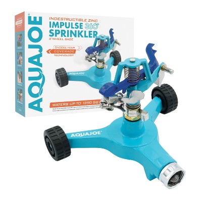 Aqua Joe AJ-IS6WB Indestructible Zinc Impulse 360 Degree Sprinkler | Customizable Coverage | Wheeled Base