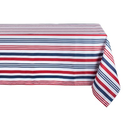 120"x60" Patriotic Stripe Outdoor Tablecloth Red/Blue - Design Imports