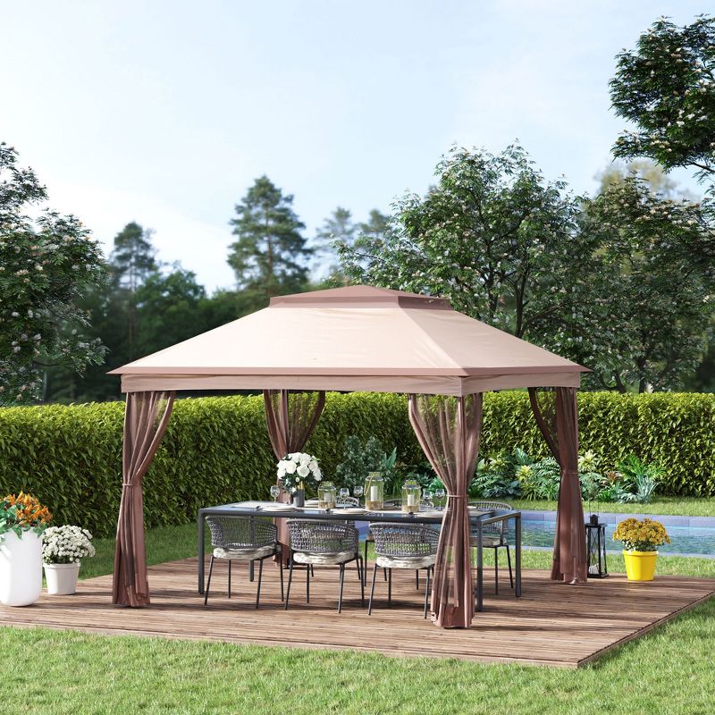 Outsunny 11' x 11' Pop Up Gazebo Outdoor Canopy Shelter with 2-Tier Soft Top, and Removable Zipper Netting, Event Tent with Large Shade, and Storage Bag for Patio, Backyard, Garden, 3 of 10