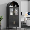 COZONY Tall Metal Arched Cabinet, Glass Door Pantry Bookcase with Drawer Adjustable Shelves for Living Room Kitchen - 3 of 4