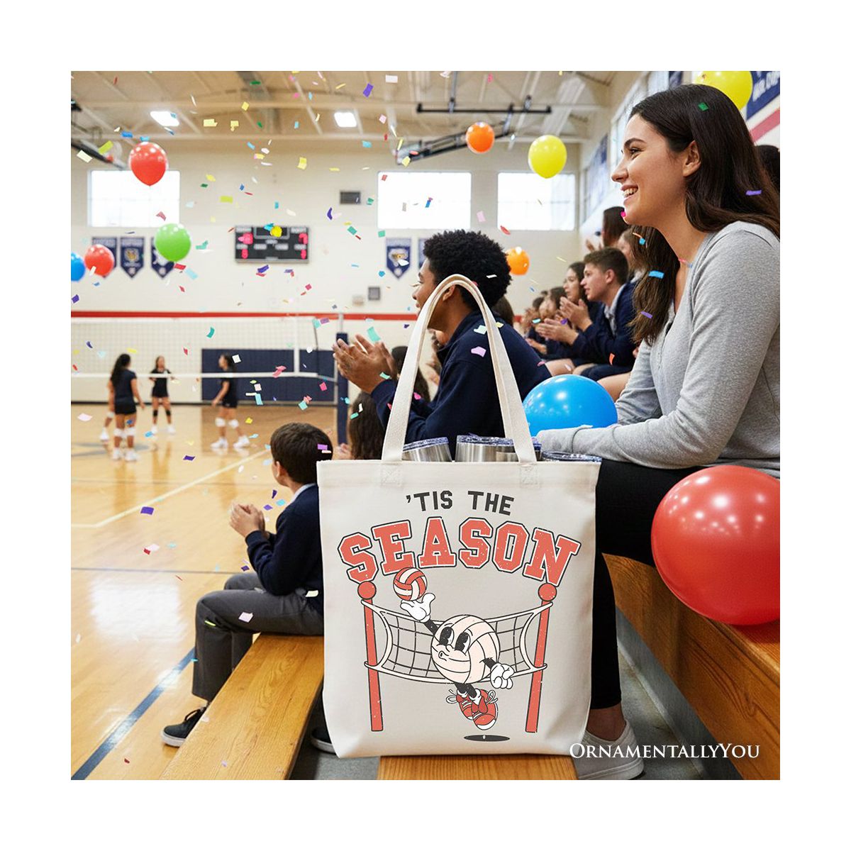 Tis the Season Volleyball Canvas Tote Bag, Retro Game Day Lightweight Sports Gift Bag | OrnamentallyYou - thumbnail 5