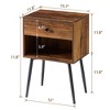 VECELO Set of 2 Industrial Nightstand Mid-Century Side End Table/Bedside Table with Drawer Brown/Gray/Marble White - 3 of 4