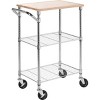 Honey-Can-Do 2 Shelf Chopping Block Cart: Chrome Kitchen Island with Wood Surface & Steel Frame, 3 Doors, 28.5" Depth - 3 of 4