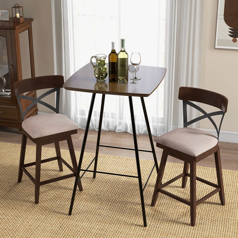 Costway Set of 4 Wooden Swivel Bar Stools Upholstered Counter Height Dining Chairs, 4 of 9