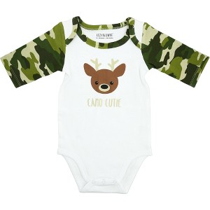 Pavilion Gift Company - Woodland Green Camo Deer - 6-12 Months 3/4 Sleeve Bodysuit - Leotards and Bodysuits - 1 of 4
