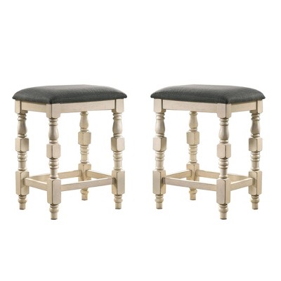 Simple Relax Set of 2 Upholstered Counter Height Stools in Ivory and Dark Gray