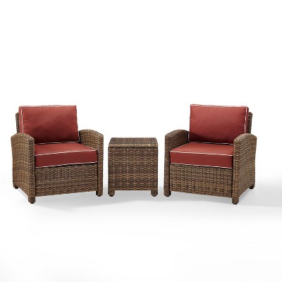 Bradenton 3pc Outdoor Wicker Seating Set - Sangria - Crosley