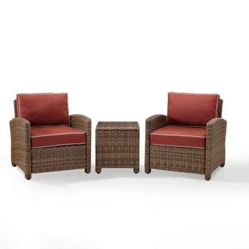 Bradenton 3pc Outdoor Wicker Seating Set with Two Chairs & Side Table Sangria - Crosley
