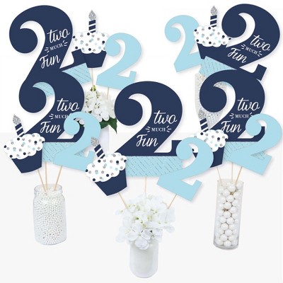 Big Dot of Happiness 2nd Birthday Boy - Two Much Fun - Second Birthday Party Centerpiece Sticks - Table Toppers - Set of 15