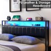Amerlife Platform Bed Frame LED Bed Frame with PU Leather & Charging Station - 3 of 4