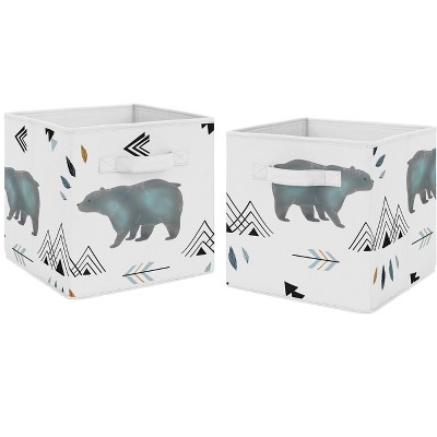 Image of Sweet Jojo Designs Boy Set of 2 Kids' Decorative Fabric Storage Bins Bear Mountain Blue and White