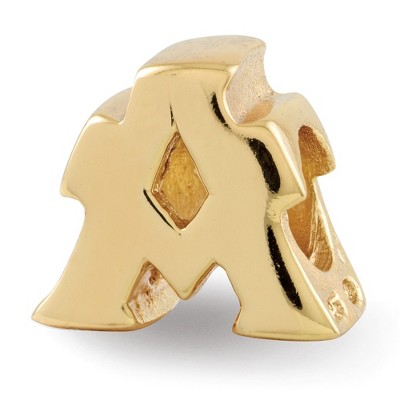 Black Bow Jewelry Letter A Bead Charm in 14k Yellow Gold Plated Sterling Silver
