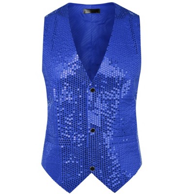 INSPIRE CHIC Men's V-Neck Sleeveless Party Shiny Sequin Vest