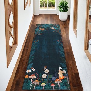 Area Rugs for Living Room Mushroom Forest Print Rug with Animals Floral Washable Area Rug Soft Non-Slip Low Pile Rug - 1 of 4