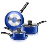 SereneLife 6 Piece Kitchenware Pots & Pans Set – Basic Kitchen Cookware, Black Non-Stick Coating Inside, Heat Resistant Lacquer (Blue)