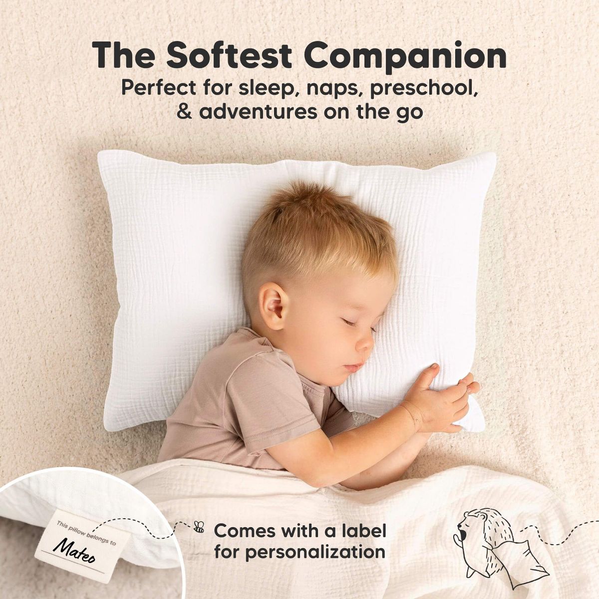 KeaBabies Lyra Muslin Toddler Pillowcase 13x18, Organic Cotton Muslin Kids Pillow Case for Girls, Boys, Sleeping, Travel - thumbnail 3