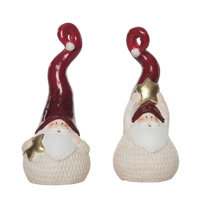 VIP 6.0 in Cute Santa Gnome with Tall Santa Hat Terracotta Figurines Set of 2. Christmas Tabletop Decorations