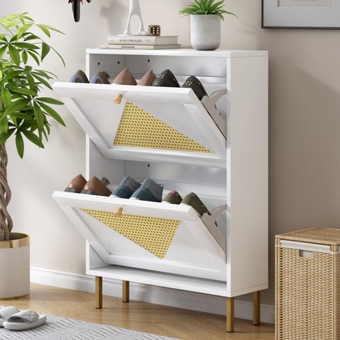 Freya 24.4 Height Shoe Rack Multifunctional 2-tier Organizer And 1 Storage  Rattan Mesh Cabinet For 6 Pairs Shoes-maison Boucle : Target