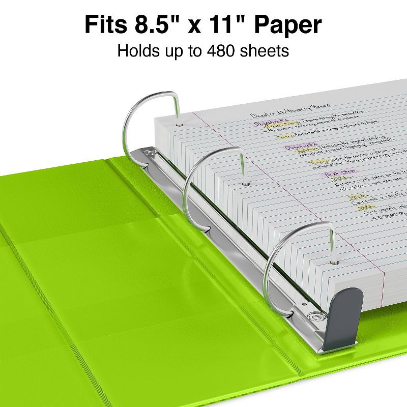 Staples Heavy Duty 2" 3-Ring View Binder Chartreuse (24687) 56321-CC/24687, 3 of 8