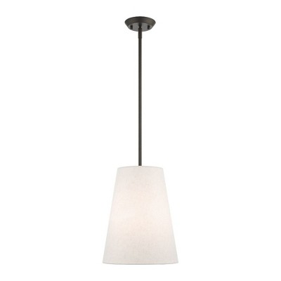 Prato Bronze Finish 1-Light Pendant with Handcrafted Oatmeal Fabric Shade