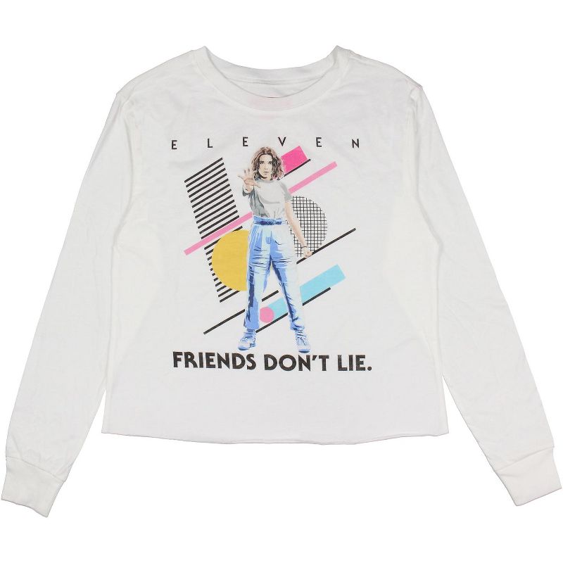 Stranger Things Womens' Eleven Friends Don't Lie Long Sleeve Crop Top Adult, 2 of 5