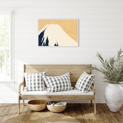 Mount Fuji Minimalist Landscape Lithograph on Canvas with White Frame