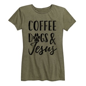 Women's - Instant Message - Coffee Dogs Jesus Short Sleeve Graphic T-Shirt - 1 of 4