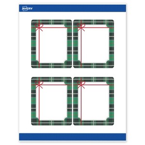 Avery Labels, 4" x 3-1/3", Silver-Green Plaid, Matte, 40ct - 1 of 4