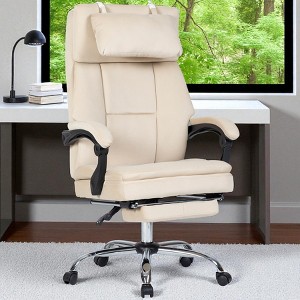 Mshliw Velvet Office Chair with Footrest, Ergonomic Reclining Desk Chair with Headrest, Adjustable High Back Executive Chair - 1 of 4