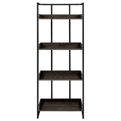 Ember Contemporary Dark Brown Steel and Oak 4-Shelf Bookcase