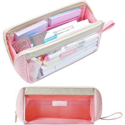 Fmeida Clear Aesthetic Pencil Case Pouch for Girls Cute Kawaii Mark Pen Case Organizer Large Capacity for Kids Teen College Students Adults
