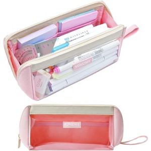 Fmeida Clear Aesthetic Pencil Case Pouch for Girls Cute Kawaii Mark Pen Case Organizer Large Capacity for Kids Teen College Students Adults - 1 of 4