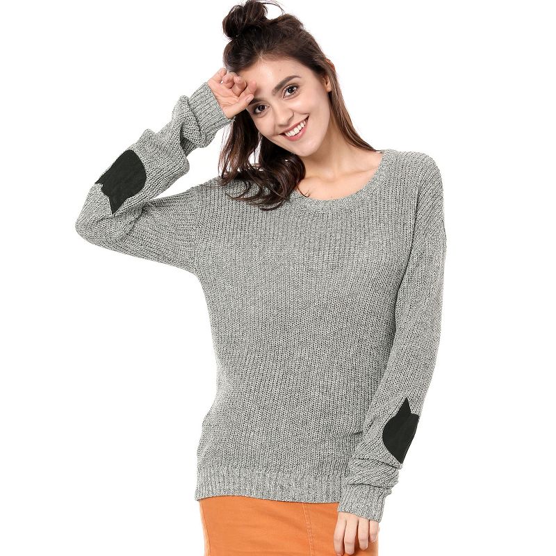 Allegra K Women's Pullover Drop Shoulder Elbow Patch Pullover Loose Sweater, 5 of 8
