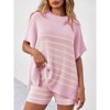 Imily Bela Women's Striped 2 Piece Outfits Oversized Batwing Short Sleeve Tops High Waisted Shorts Summer Knit Lounge Short Sets - 2 of 4