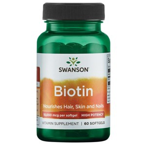 Swanson Premium Super Strength Biotin Softgels, 10,000 Mcg, 60 Count - 1 of 4