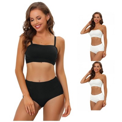 INSPIRE CHIC Women's Wirefree Non-Slip Front Buckles Strapless Bandeau Bra and Panty Sets 3 Packs