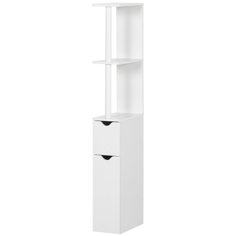 kleankin Tall Bathroom Storage Cabinet, Freestanding Linen Tower with 2 Open Shelves and 2 Door Cabinets, White, 4 of 7