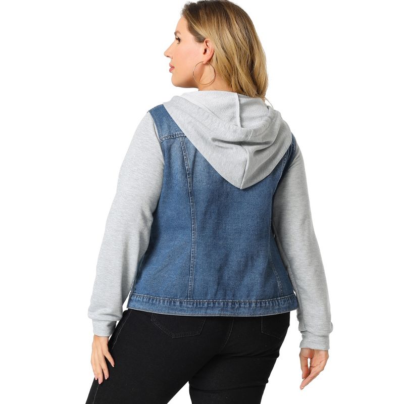 Agnes Orinda Women's Plus Size Denim Hood Drawstring Fall Winter Button Jean Jackets, 5 of 7
