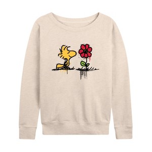 Women's - Peanuts - Woodstock Rose Lightweight French Terry Wide Neck Long Sleeve Shirt - 1 of 4