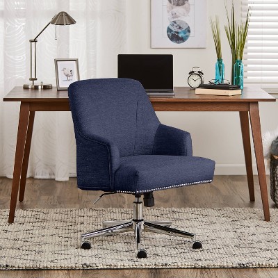 Blue Fabric Modern Swivel Home Office Chair with Fixed Arms