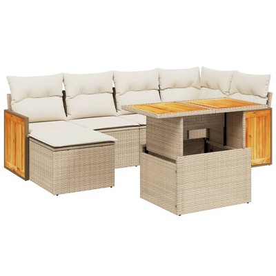 vidaXL Garden Sofa Set Beige PE rattan 7-seater Adjustable Feet