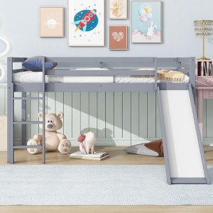 Okak Twin Loft Bed with Slide & Ladder,Rubberwood Bunk Beds Twin with Safety Rails & Play Space Under Bed,Low Loft Bed for Kids - 1 of 4